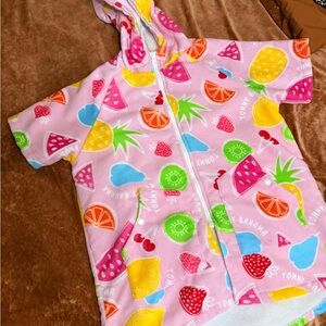 Girls Pool Beach coverup Tommy Bahama Pink Hooded Towel Fruit Zipper